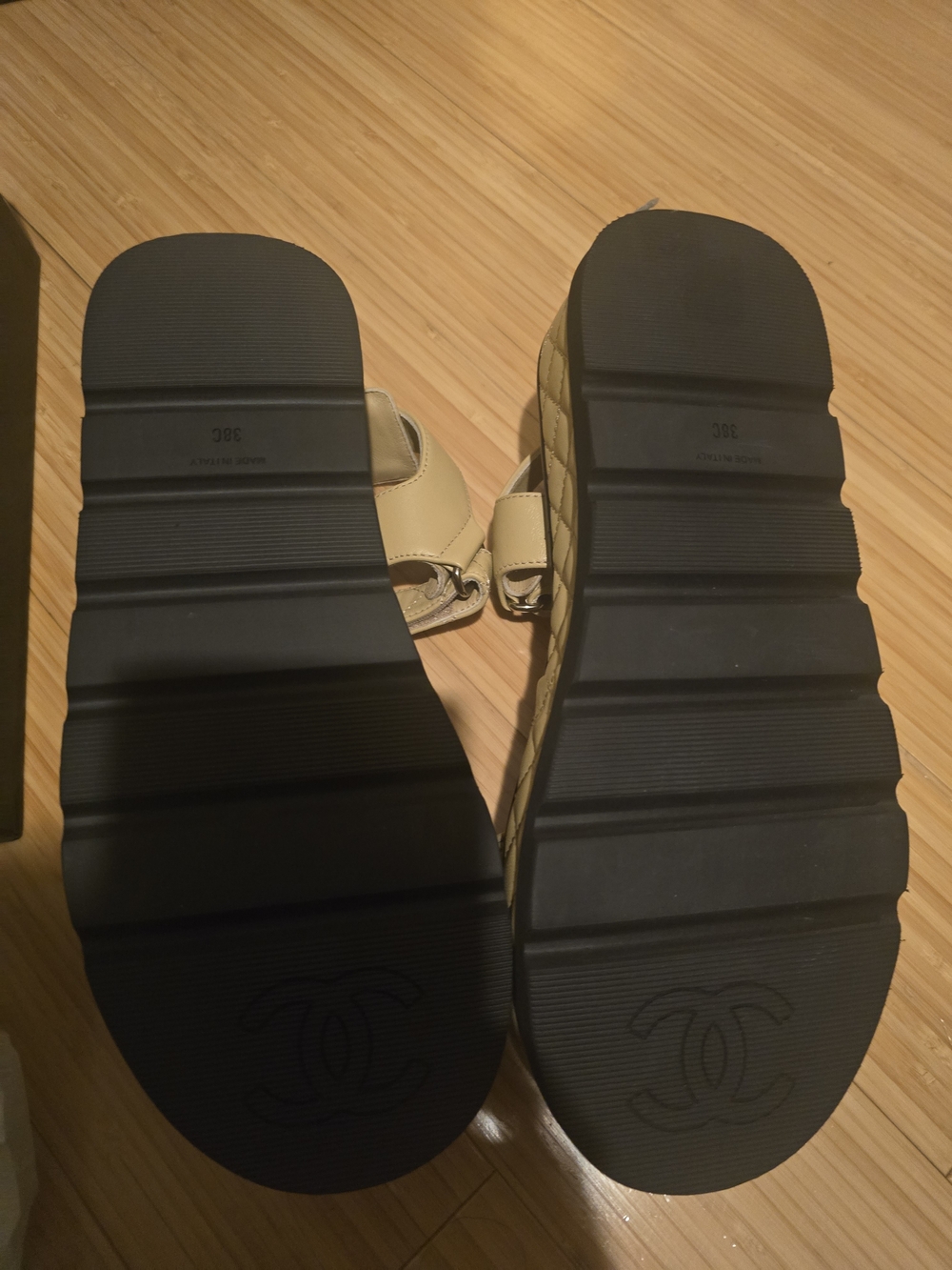 Chanel 22A Quilted Lambskin Platform Sandals - Beige/Black - Size 38C (New) - Picture 5 of 11